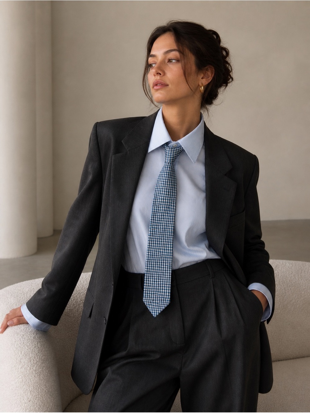 Calvin Klein Gingham Silk Blend Tie Blue Grey Minimal Luxe | Modern Tailoring
